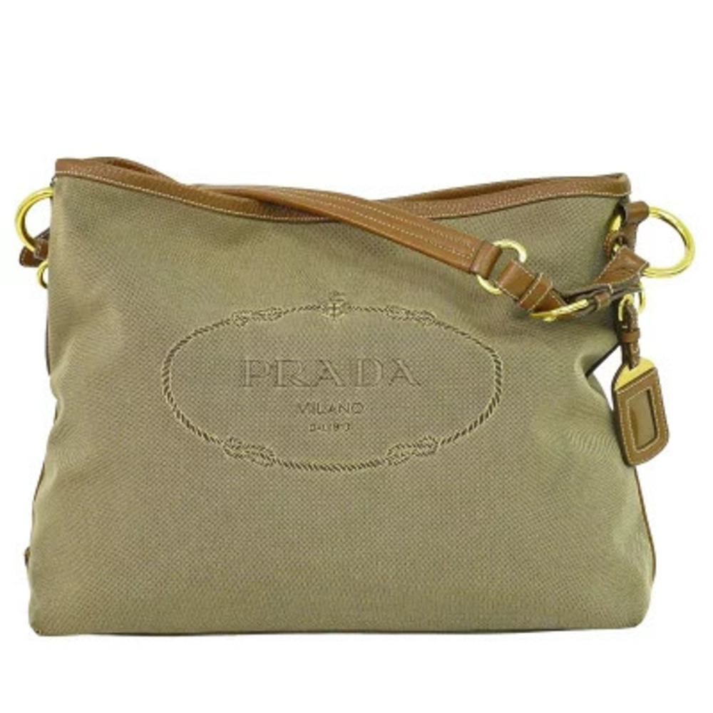 Prada Canvas Shoulder Bag Brown